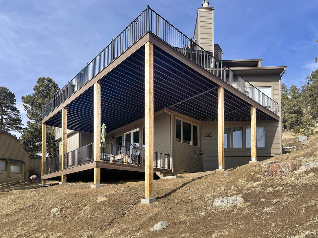 New Custom built Trex 2-story Deck GOLDEN-CO-with Fortress Iron railing for ourdoor Colorado living.