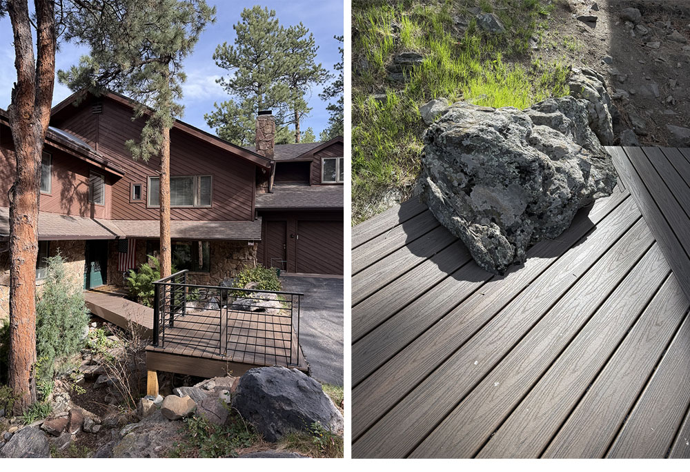 Morrison, CO Trex Deck with black aluminum railing and landscaping rock