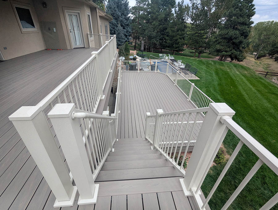 Trex deck and stairs with metal railing in Littleton, CO